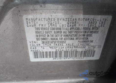 2015 Nissan Sentra Sv z USA, uszkodzony, nr VIN 3N1AB7APXFY230052